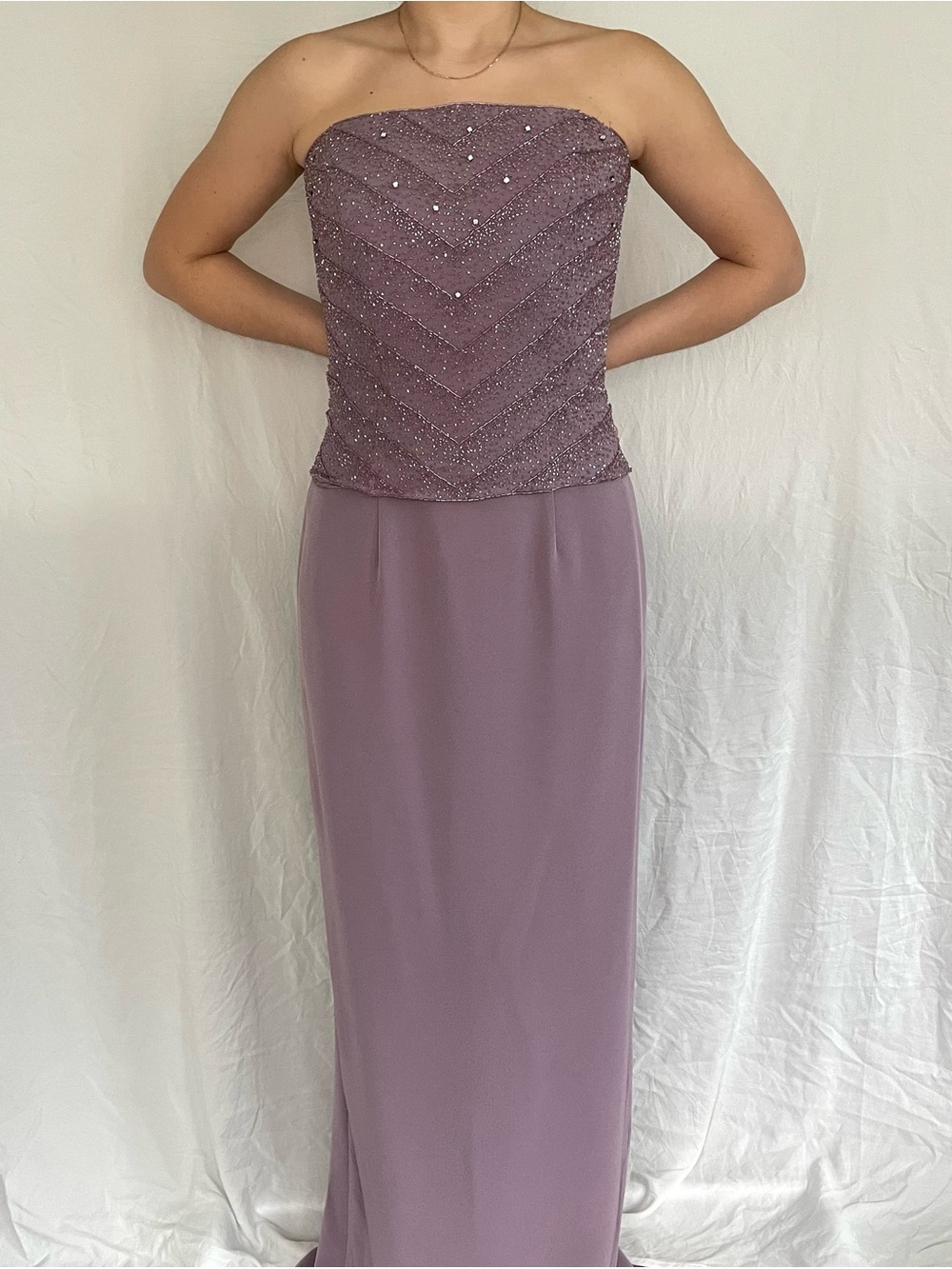 Vintage Montage Strapless Lavender Beaded Evening Dress